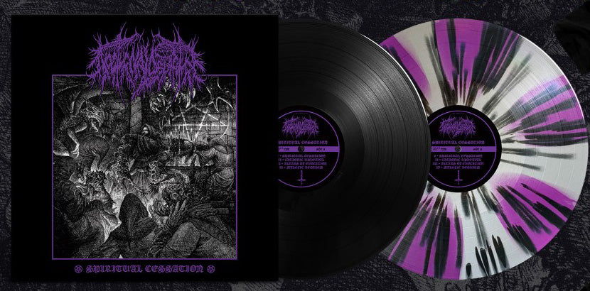 NOCTURNAL DEPARTURE "Spiritual Cessation" Black Metal from Canada - 12" LP on Silver Vinyl w/ Grimace Purple Pinwheels & Black Splatter